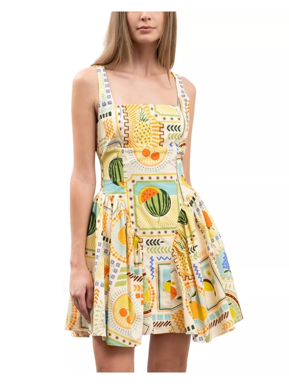 98$ Moon River Printed Corset Poplin Mini Dress Women's Size M Orange Multi